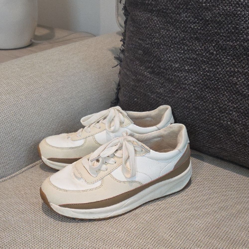 Women's White and Tan Sneakers